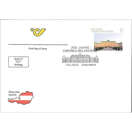4559121ad1c856c76b17ff19765c2544a4a937f1.jpg Austrian Post first day cover for '300 Years Upper Belvedere' with stamp and special postmark, dated 13.5.2023.