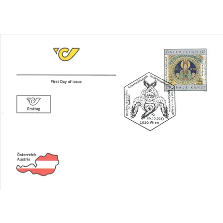 Austrian Post first day cover with 2023 stamp 'Austria 1.90 Euro: Sacred Art, St. Elisabeth' and special postmark.