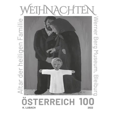 383342aeb96e54657058c3028e75571e98ca2d5f.jpg Austrian stamp 2022, nominal value 1.00 Euro: Christmas motif 'Holy Family Altar' by K. Lubach.