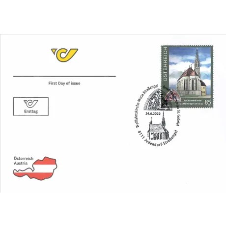 3305ae910ba95f57d5667d5bbdd748d837603efe.jpg Austrian Post first day cover with 2022 stamp, €0.85, showing Maria Straßengel pilgrimage church.