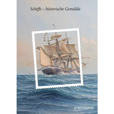 Austrian Post stamp series 'Ships - Historical Paintings', showing a sailing ship on the ocean. 20 stamps set.