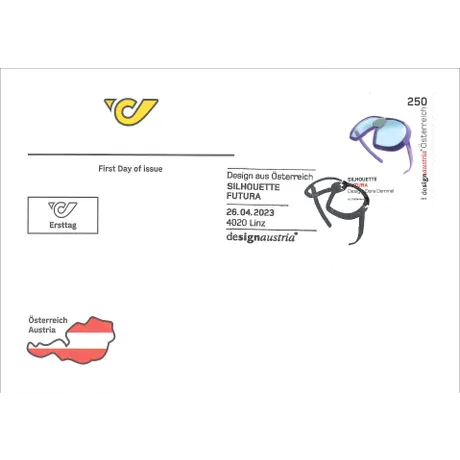 0ad445c8a61710bd2eb3e414f19ceb0e24a01da2.jpg Ersttagsbrief mit Post-Logo, Briefmarke Österreich 2023 'Design Austria: Silhouette Futura' (2,50€) und Linz-Stempel.