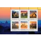 Austrian Post 2023 stamp sheet, 1.00 Euro each, featuring world heritage sites: Machu Picchu, Stonehenge, Chichen Itza, Easter Island, Pyramids of Giza, and Bagan temples.