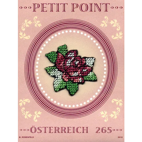 fdfe1f07c8cfee8d55863ec888756539adc4b096.jpg Briefmarke Österreich 2010, Nominale 2,65 Euro: Petit-Point-Stickerei mit Rosenmotiv auf rosa Hintergrund.