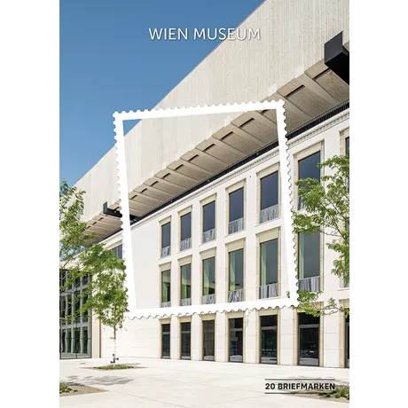 1b496882744196243fe31252eb3fe942f494107d.png Austrian Post stamp sheet featuring the Wien Museum with a modern facade and stamp border design.