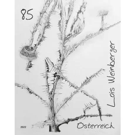 Briefmarke Österreich 2022, Nominale 0,85 Euro: Botanische Zeichnung einer Distel von Lois Weinberger.