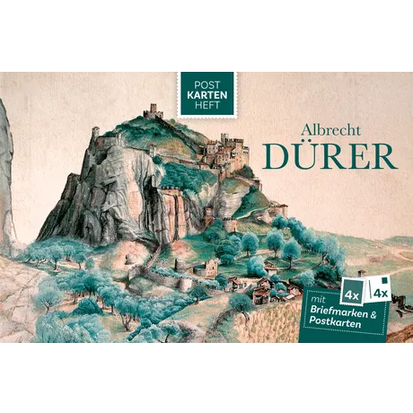 Postkartenheft der Österreichischen Post mit Albrecht-Dürer-Motiv: Burg auf Felsen, inkl. Briefmarken und Postkarten.