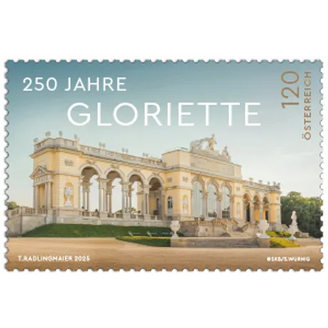 Stamp with the Gloriette and anniversary text 250 years. Nominale 120, Austria, year 2025 Stamp with the Gloriette and anniversary text 250 years. Nominale 120, Austria, year 2025