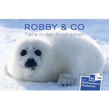 Sammlerset der Österreichischen Post 'Robby & Co: Tiere in den Polarzonen' mit Briefmarken und Postkarten, Motiv: Robbenbaby.