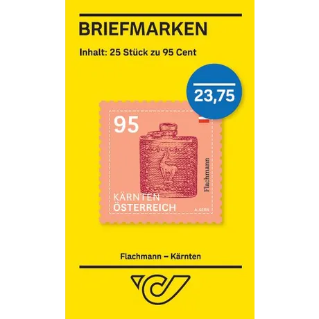 Austrian Post stamp set: 25 stamps at 0.95€ each, featuring a flask from Carinthia. Total price: 23.75€.
