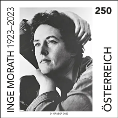 aec881ae6276cda06fbbabca1e2e4ed84e213313.jpg Briefmarke Österreich 2023, Nominale 2,50 Euro: Porträt von Inge Morath, Gedenken an 1923–2023.
