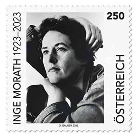 a4c1fa6a45d4d3a703b69e01609930c6e26f1405.jpg Austrian stamp 2023, nominal value 2.50 euros: Portrait of Inge Morath, commemorating 1923–2023.