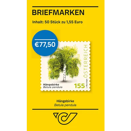 Silver birch – Betula pendula Austrian Post stamp set: 50 stamps at €1.55 each, total €77.50. Design: Silver Birch tree, 2023 issue.
