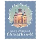 Additional stamp Via Post Office Christkindl shows baroque Christkindl church in winter scenery framed by decorative white wreath blue background elegant typography at bottom Austria issue Christmas series
