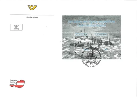Austrian Post first day cover with stamp 'Austria 2022, €3.85: 150 Years Austro-Hungarian North Pole Expedition'.
