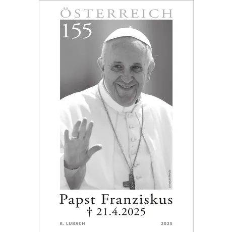 SD_Papst_0525 Austrian stamp 2025, nominal value 1.55 euros: Pope Francis, commemorating 21.4.2025.