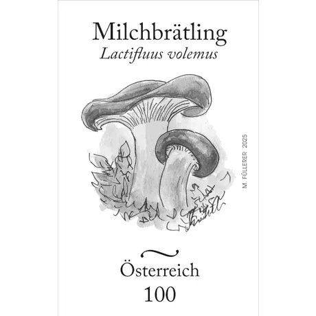 Stamp with mushroom Lactifluus volemus. Nominal 100, Austria, year 2015.
