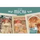 Cover mit mehreren Alfons-Mucha-Motiven, dekorative Rahmen, florale Ornamente, harmonische Pastellfarben