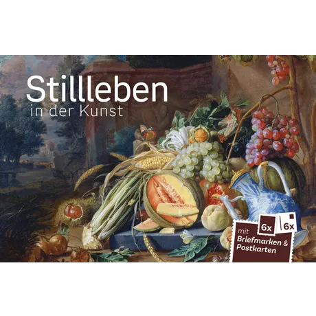 Set der Österreichischen Post &#039;Stillleben in der Kunst&#039; mit 6 Briefmarken und Postkarten, Obst-Stillleben-Motiv.