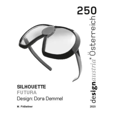 Briefmarke Österreich 2023, Nominale 2,50 Euro: Silhouette Futura Brille, Design von Dora Demmel.