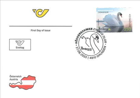 89b1dbf8da72d3c1c7cb1c083ac33c94ddc00ce3.jpg Ersttagsbrief der Österreichischen Post mit Briefmarke 2022 'Höckerschwan, Cygnus olor', Nominale 2,30€, und Sonderstempel.