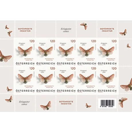 Briefmarkenbogen Österreich 2023, Nominale 1,20 Euro: Gefährdete Insekten mit Schmetterlingsmotiv.