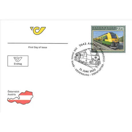 First Day Cover by Austrian Post with stamp 'Austria 2022, 2.75 Euro: Raaberbahn Ventus' and special postmark.