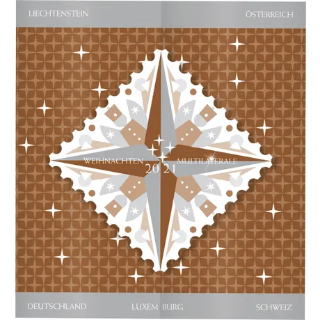 bd5c5e15b6d2a6fd219f7ff8e324e4bf4fde0415.jpg Briefmarke Österreich 2021: Weihnachten, Multilaterales Design mit Sternmotiv, Österreich und Nachbarländer.