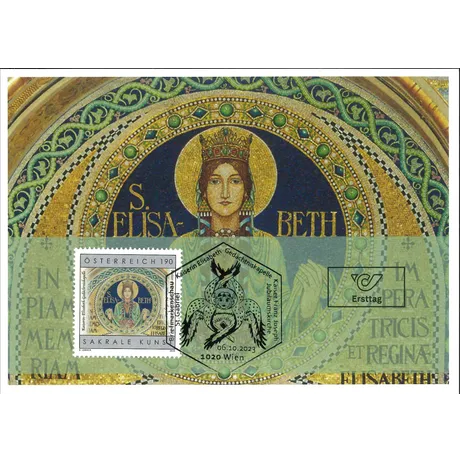 6c2a300c41b2ff1730b7640b9f8fe367bfd32abe.jpg Austrian Post stamp 2023, €1.90: Sacred Art, St. Elisabeth mosaic. First Day cover with special postmark.