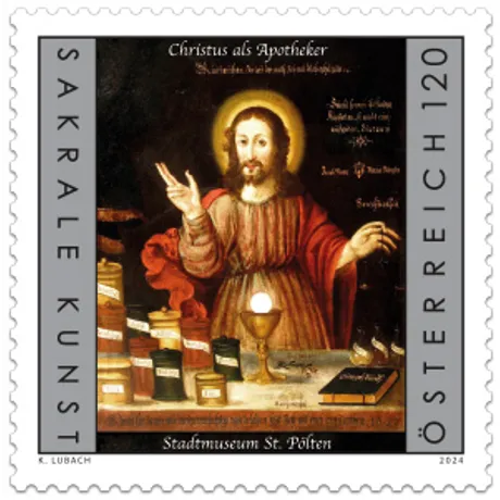 224350-Christus-Apotheker Austrian stamp 2024, nominal value 1.20 euros: 'Christ as Apothecary' painting, St. Pölten City Museum.