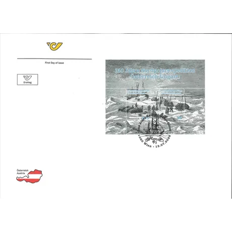 Austrian Post first day cover with stamp 'Austria 2022, €3.85: 150 Years Austro-Hungarian North Pole Expedition'.