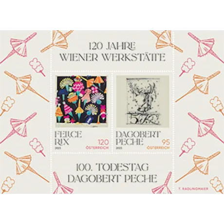 a5820a0bf5ad809f8234a0615fda7561564680d2.png Austrian Post stamp sheet 2023: '120 Years of Wiener Werkstätte' with motifs by Felice Rix and Dagobert Peche.