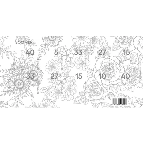 Briefmarkenbogen Österreich 2023, Thema 'Sommer' mit Blumenmustern und verschiedenen Nominalwerten: 5, 10, 15, 27, 33, 40 Cent.
