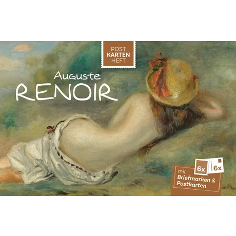 Austrian Post postcard booklet featuring Auguste Renoir artwork, includes 6 stamps and 6 postcards.