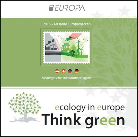 ce15b941dd6b6639110d2c4883e728cdeacb9a96.jpg Briefmarke Österreich 2016, Nominale 0,85 €: Ökologie in Europa, grünes Motiv mit Windrädern und umweltfreundlichem Design.