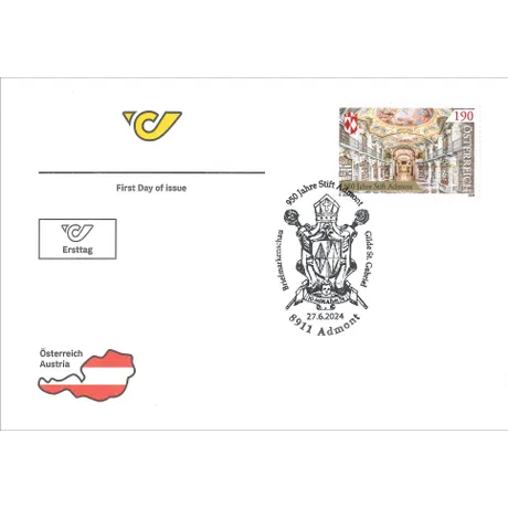 FDC_Admont_0624 First day cover with Austrian Post stamp '950 Years Stift Admont, 2024, Nominal 1.90 Euro' and special postmark.