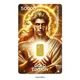 Crypto stamp Gold Edition mit Darstellung des Sonnengottes Helios. Goldene Farbgebung mit Helios im Zentrum, der einen leuchtenden Goldbarren hält. Aufschrift „FINE GOLD 999.9 1g“, „ÖSTERREICH“, „2025“ und „GOLD EDITION“. Wertangabe „50000“ oben links