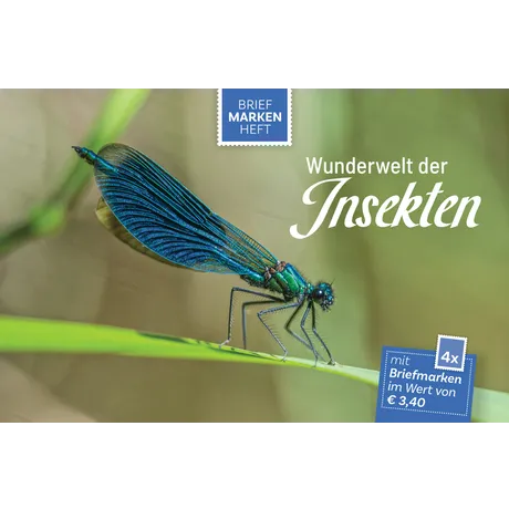 Briefmarkenheft der Österreichischen Post 'Wunderwelt der Insekten' mit 4 Briefmarken im Wert von € 3,40, Motiv: Libelle.