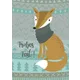 Postcard Happy Holidays shows stylized deer with gray scarf on background with graphic patterns in green and gray modern illustration with winter character text Happy Holidays at bottom left