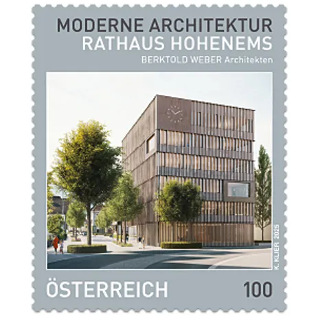 225190-Rathaus-Hohenems-ONLINESHOP Austrian stamp 2023, nominal value 1.00 Euro: Modern architecture, Hohenems Town Hall by Baumschlager Eberle Architekten.