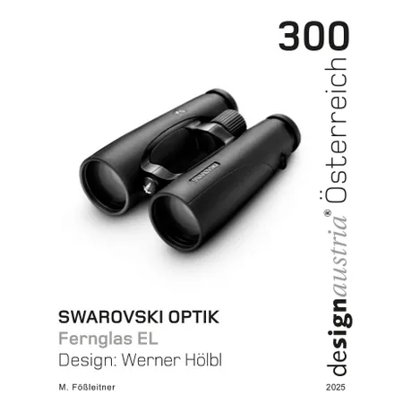 Briefmarke Österreich 2025, Nominale 3,00 Euro: Swarovski Optik Fernglas EL, Design von Werner Hölbl.