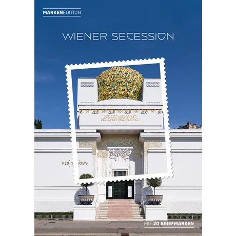 Markenedition der Österreichischen Post mit der Wiener Secession und ihrer goldenen Kuppel, inkl. 20 Briefmarken.