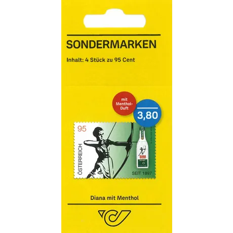 Austrian Post special stamp set 'Diana with Menthol,' 4 stamps at 95 cents each, total price 3.80 euros.