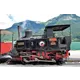 Historische Dampflok 'Georg' am Achensee, Österreich, mit Berg- und Seepanorama im Hintergrund.