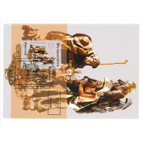 Austrian Post stamp 2024, €1.00: Christmas motif with nativity scene from Wagrain parish church, Salzburg. First day cover.