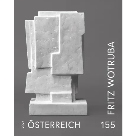Fritz Wotruba – Kopf, 1962–1965 Schwarzdruck einer Briefmarke mit einer Skulptur aus Carrara-Marmor von Fritz Wotruba. Nominale 1,55, Österreich, Jahr 2025.