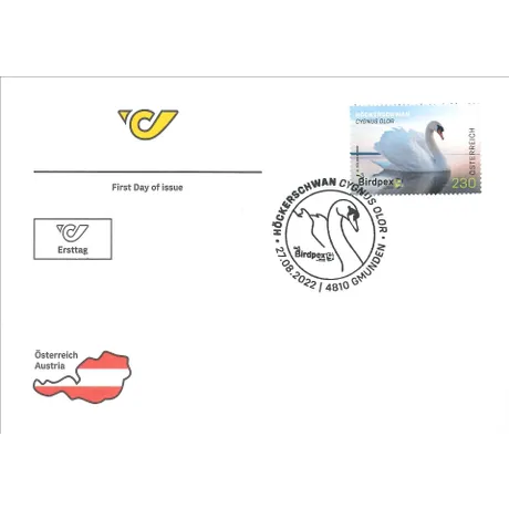 89b1dbf8da72d3c1c7cb1c083ac33c94ddc00ce3.jpg Austrian Post first day cover with 2022 stamp 'Mute Swan, Cygnus olor,' nominal value 2.30€, and special postmark.